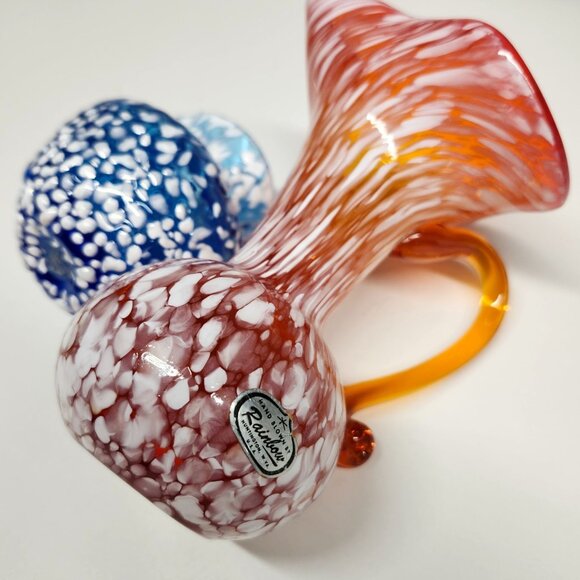 Blown Glass Orange Blue White Speckle Pitcher Vases Rainbow Glass - Picture 3 of 11